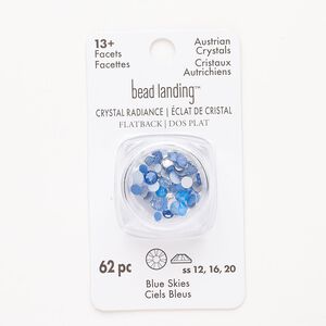 Flat back mix, hotfix rhinestone, pkg/62, 3.00-4.80mm hotfix round, SS12 / SS16 / SS20, blue skies, foil back.