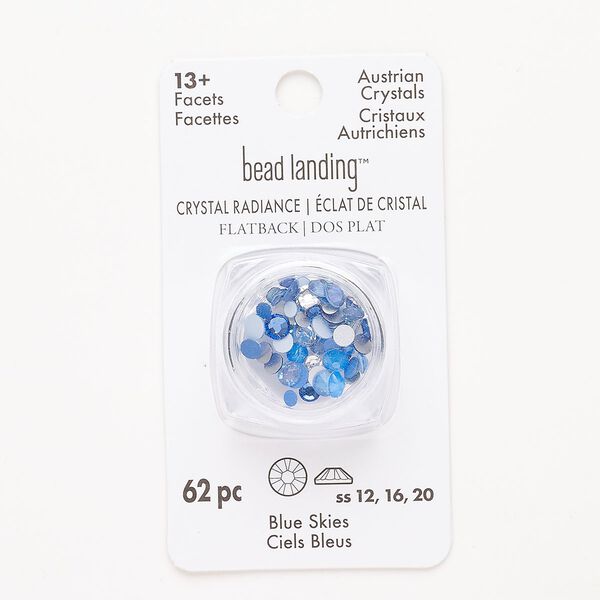 Flat back mix, hotfix rhinestone, pkg/62, 3.00-4.80mm hotfix round, SS12 / SS16 / SS20, blue skies, foil back. image number 0