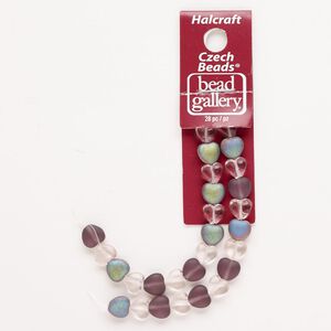 Bead, glass, translucent light pink / opaque matte purple / opaque matte rainbow purple, 8mm puffed heart. Sold per pkg of 28.