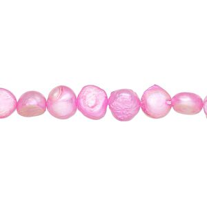 Pearl 1pkg1, cultured freshwater (dyed), hot pink, 6-7mm flat-sided potato, D grade, Mohs hardness 2-1/2 to 4. 15-1/2 to 16 inch strand.