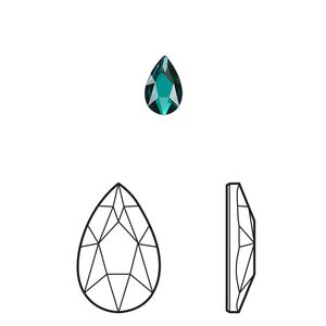 Flat back 6pk emerald foil back, Crystal Passions® 8x5mm pear 2303