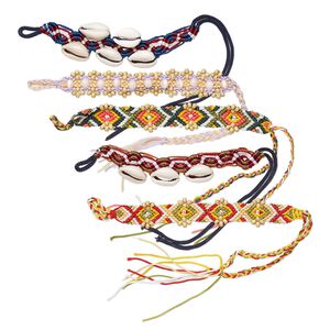 Bracelet, Just for Fun, nylon / Chinese littleleaf boxwood / gold-ringer cowrie shell, mixed colors, 20-30mm wide, 6-9 inches with macramé closure and tie closure. Sold per pkg of 5.