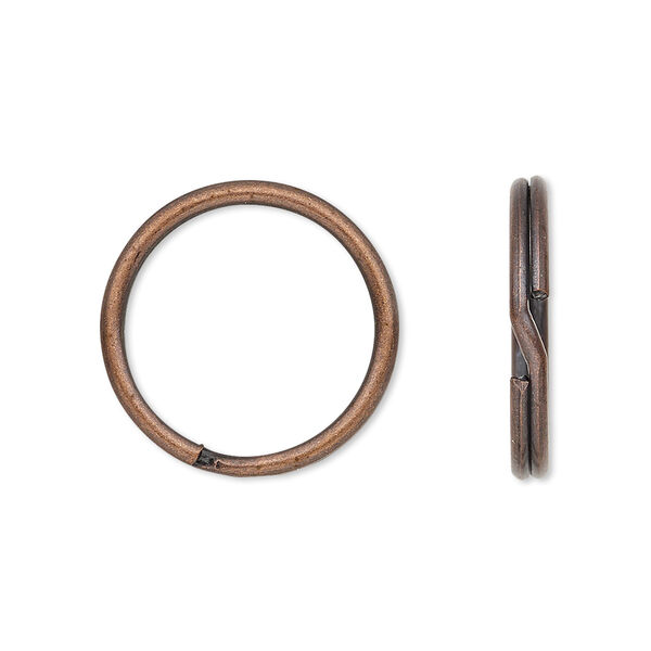 Split ring, antique copper-finished steel, 20mm round with 16.6mm inside diameter. Sold per pkg of 10. image number 0
