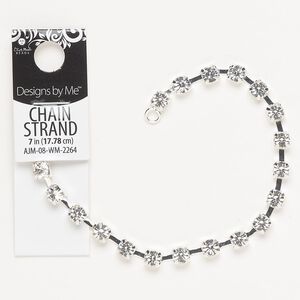 Chain, silver-finished steel and glass, clear, 6mm cupchain, 7 inches. Sold individually.