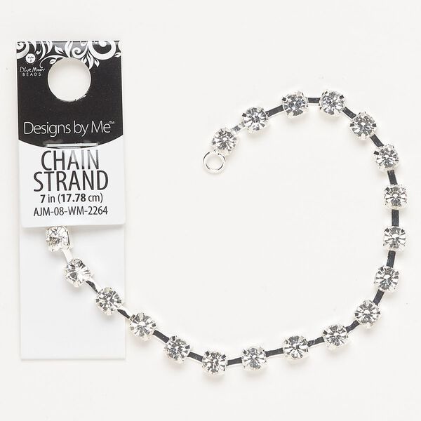 Chain, silver-finished steel and glass, clear, 6mm cupchain, 7 inches. Sold individually. image number 0