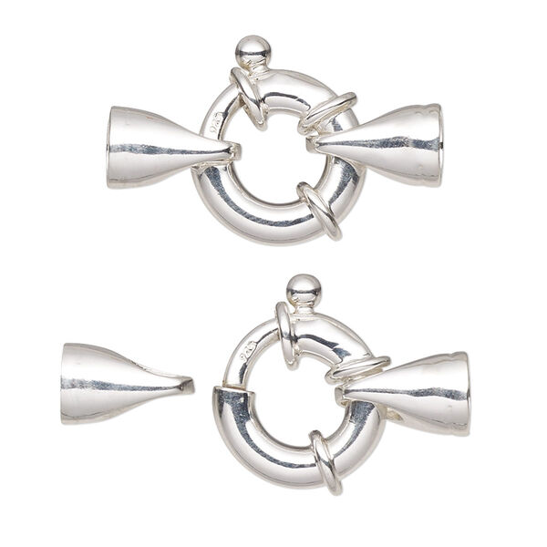 Clasp, springring, sterling silver, 27x14.5mm with glue-in ends, 4.5mm inside diameter. Sold individually. image number 0