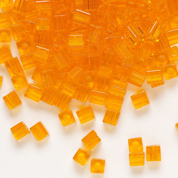 Seed bead, Miyuki, glass, pkg/250g, 3.5-3.7mm square, transparent orange (SB-138). image number 0
