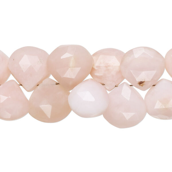 Bead, pink opal (natural), 11x10mm-13x12mm hand-cut top-drilled faceted puffed teardrop with 0.4-1.4mm hole, B+ grade, Mohs hardness 5 to 6-1/2. Sold per 8-inch strand, approximately 35 beads. image number 0