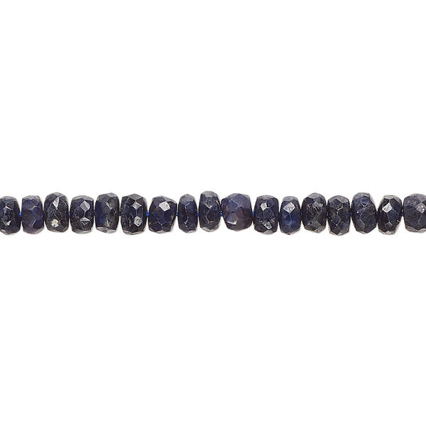 Bead, blue sapphire (dyed), dark, 3x1mm-4x3mm hand-cut faceted rondelle, C grade, Mohs hardness 9. Sold per 14-inch strand, approximately 140 beads. image number 0