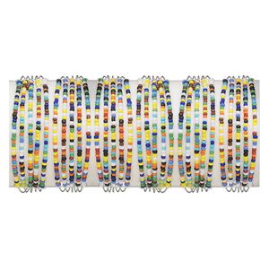 Bracelet, cuff, glass with silver-plated steel and pewter (tin-based alloy), multicolored, adjustable from 7-8 inches. Sold per pkg of 6.