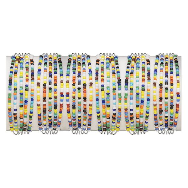 Bracelet, cuff, glass with silver-plated steel and pewter (tin-based alloy), multicolored, adjustable from 7-8 inches. Sold per pkg of 6. image number 0