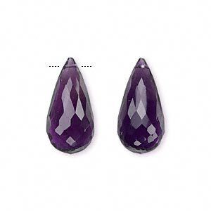 Amethyst 1pkg2, hand-cut top-drilled faceted briolette bead natural 20x10mm
