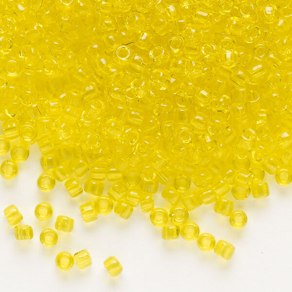 Seed bead, Dyna-Mites™, glass, transparent yellow, #8 round. Sold per 40-gram pkg. image number 0