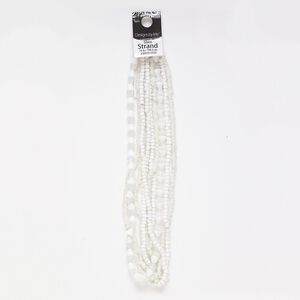 Seed bead mix, glass, pkg/(5)15inch, #11 round, opaque and translucent pearlescent white and clear.