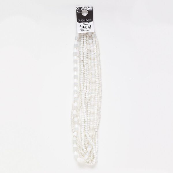 Seed bead mix, glass, pkg/(5)15inch, #11 round, opaque and translucent pearlescent white and clear. image number 0