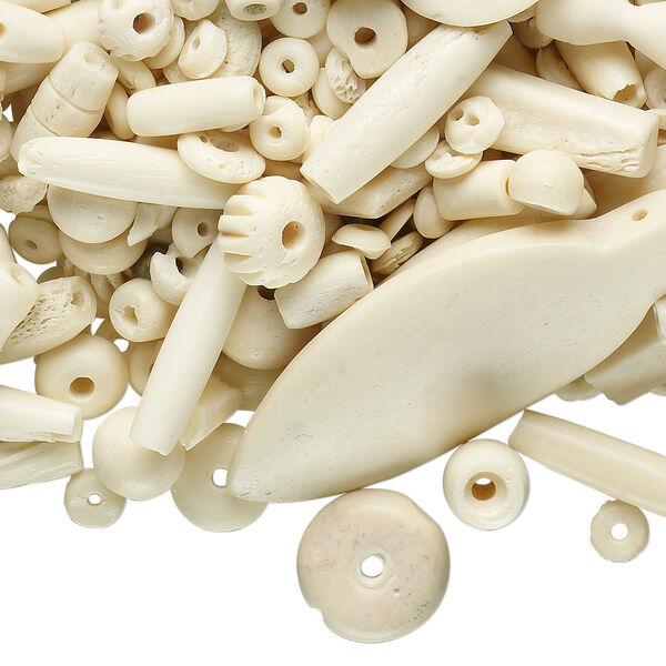 Bead mix, bone (natural), mixed size and shape. Sold per 250-gram pkg, approximately 250-350 beads. image number 0