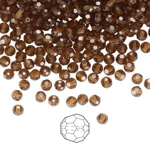 Bead 144pk smoked topaz, Preciosa Czech crystal 3mm round