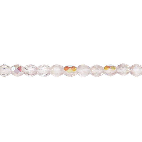 Bead, Czech fire-polished glass, two-tone, crystal/lavender AB, 4mm faceted round. Sold per 15-1/2" to 16" strand. image number 0