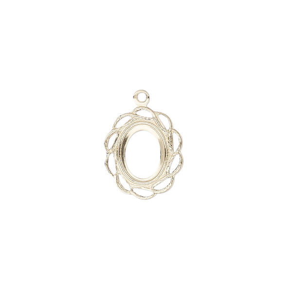 Drop, glue-in, 14Kt gold-filled, 14x12mm oval with 8x6mm oval setting and open back. Sold individually. image number 0