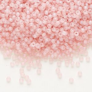 Seed bead, Miyuki, glass, pkg/25g, #11 rocaille, translucent matte rainbow pink mist, (RR-155FR).