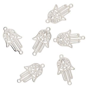 Link, stainless steel, 16x11mm Fatima hand. Sold per pkg of 6.