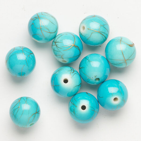 Bead, acrylic 1pkg10, turquoise blue and gold, 24mm round. image number 0