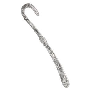 Bookmark, antique silver-plated pewter (tin-based alloy), 5-3/4 inches with wine-themed design and loop, double-sided. Sold individually.