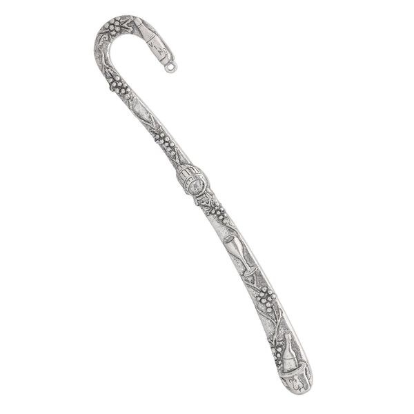Bookmark, antique silver-plated pewter (tin-based alloy), 5-3/4 inches with wine-themed design and loop, double-sided. Sold individually. image number 0