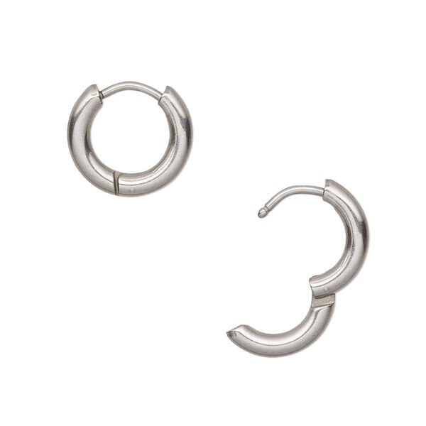 Earring, stainless steel, 12mm endless hoop with hinged closure. Sold per pair. image number 0