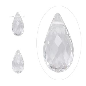 Quartz crystal 1pkg2, hand-cut top-drilled faceted briolette bead natural 12x6mm