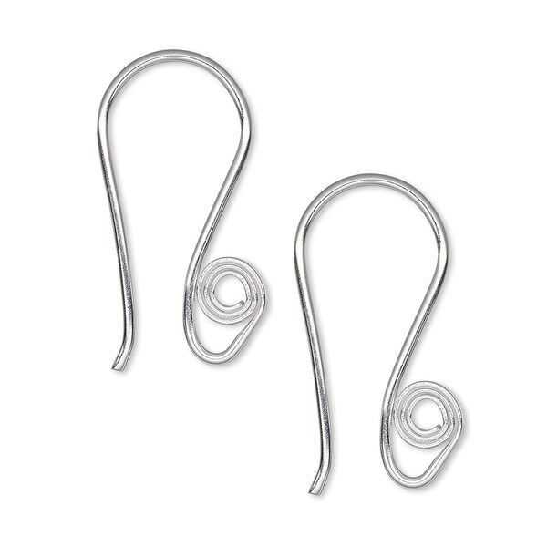 Ear wire, Hill Tribes, silver-plated brass, 25mm fishhook with spiral design and open loop, 18 gauge. Sold per pkg of 2 pairs. image number 0