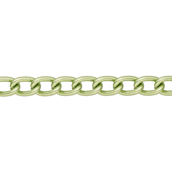 Chain, anodized aluminum, green, 5mm curb. Sold per pkg of 5 feet. image number 0