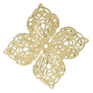 Component, gold-finished steel, 58.5mm filigree clover. Sold per pkg of 10.