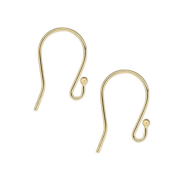 Ear wire, gold-plated brass, 17mm fishhook with 2mm ball and open loop, 19 gauge. Sold per pkg of 5 pairs. image number 0