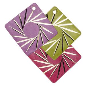 Drop, brass, lime green / light purple / fuchsia, 28x28mm single-sided diamond-cut flat diamond. Sold per pkg of 6.