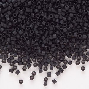 Seed bead, Delica®, glass, pkg/7.5g, #10 round, opaque matte black (DBM-0310).