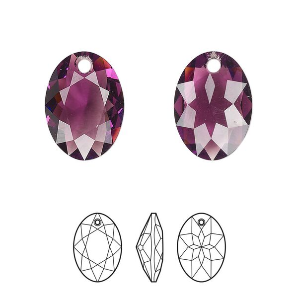 Drop 36pk amethyst, Swarovski® 16mm pendant elliptic cut 6438 image number 0