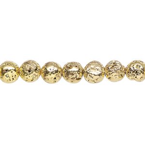 Lava rock 1pkg1, gold-finished round bead 15.5-16 inch 6-7mm