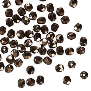 Czech fire-polished glass 1pkg1, faceted round bead opaque bronze jet 1 mass 4mm