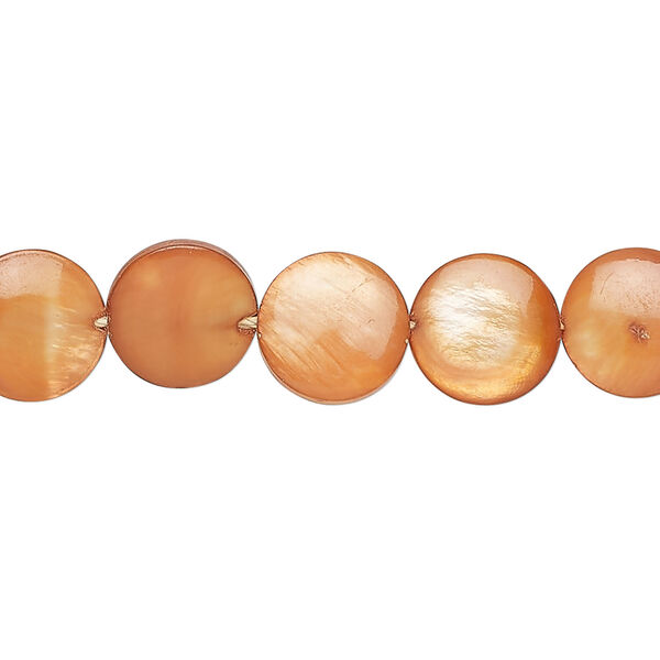 Mother-of-pearl shell 1pkg1, puffed flat round bead 15 inch burnt orange 9-11mm image number 0