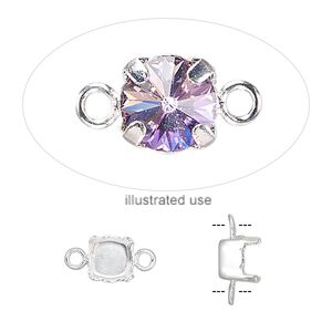 Link, silver-plated brass, 6mm with SS29 4-prong chaton setting. Sold per pkg of 6.