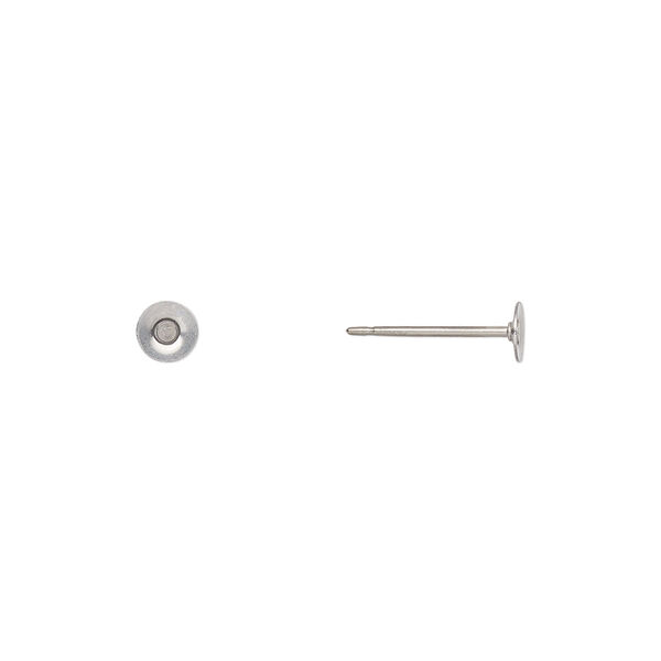 Earstud, titanium and stainless steel, 4mm flat pad, 21 gauge. Sold per pkg of 5 pairs. image number 0