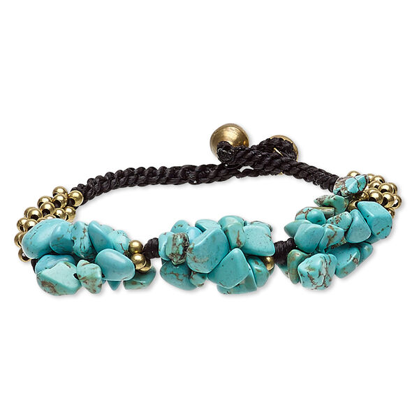 Magnesite / nylon / brass 1pkg1, gold-finished bells bracelet / 7 inch / button clasp image number 0