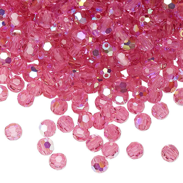 Bead 24pk rose AB, Preciosa Czech crystal 4mm round image number 0