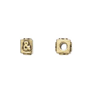Bead, antique gold-plated pewter (tin-based alloy), 8x6mm rectangle with "&" symbol. Sold per pkg of 4.
