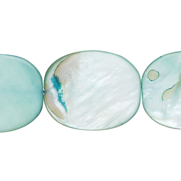 Mother-of-pearl shell 1pkg1, flat oval bead 15 inch light teal green 23x19mm-24x19mm image number 0