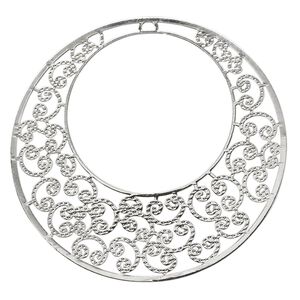 Focal, Lazer Lace™, silver-plated brass, 48mm round go-go. Sold per pkg of 6.