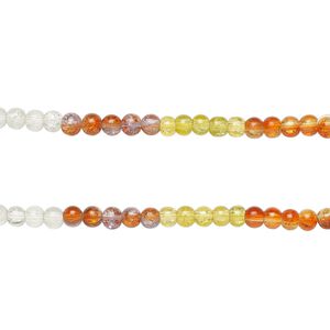 Bead, crackle glass, translucent mixed colors, 6-6.5mm round. Sold per pkg of (2) 7-inch strands, approximately 70 beads.