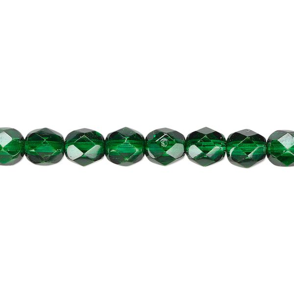 Bead, Czech fire-polished dipped décor glass, emerald green, 6mm faceted round. Sold per 15-1/2" to 16" strand, approximately 65 beads. image number 0