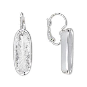 Ear wire leverback 1pkg2 Almost instant jewelry® silver-plated "pewter" (zinc-based alloy), 31mm / 21x7mm long classical oval glue-in setting, brass 1 pair